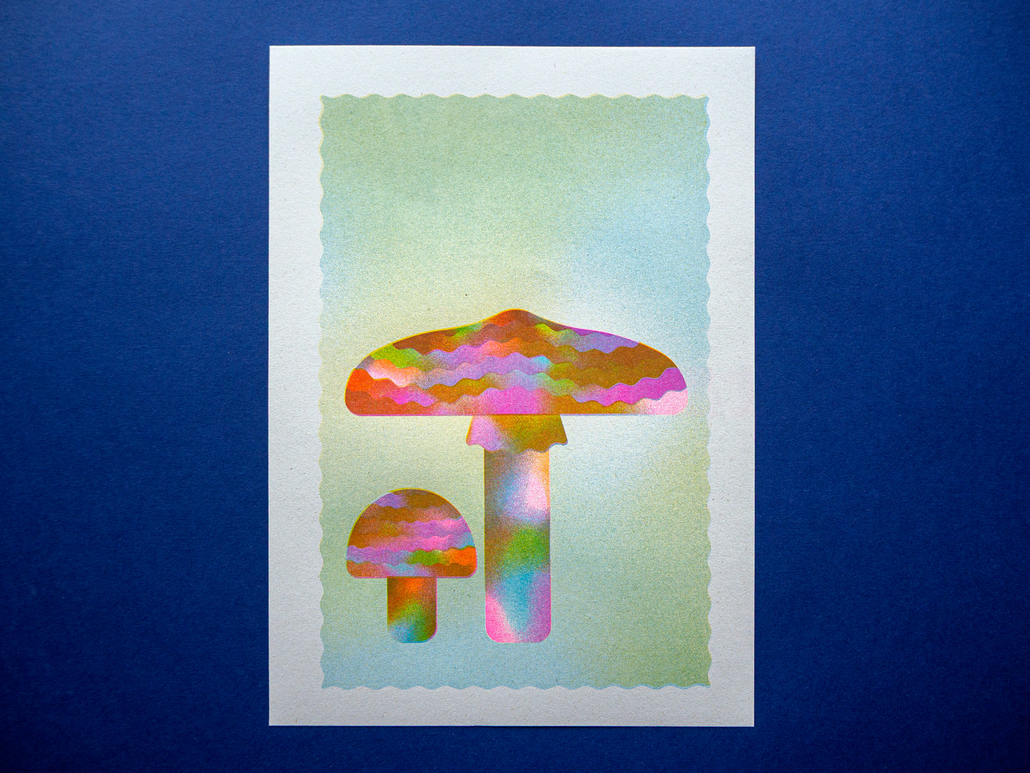 Blue Roundhead Mushroom A3 Riso Print