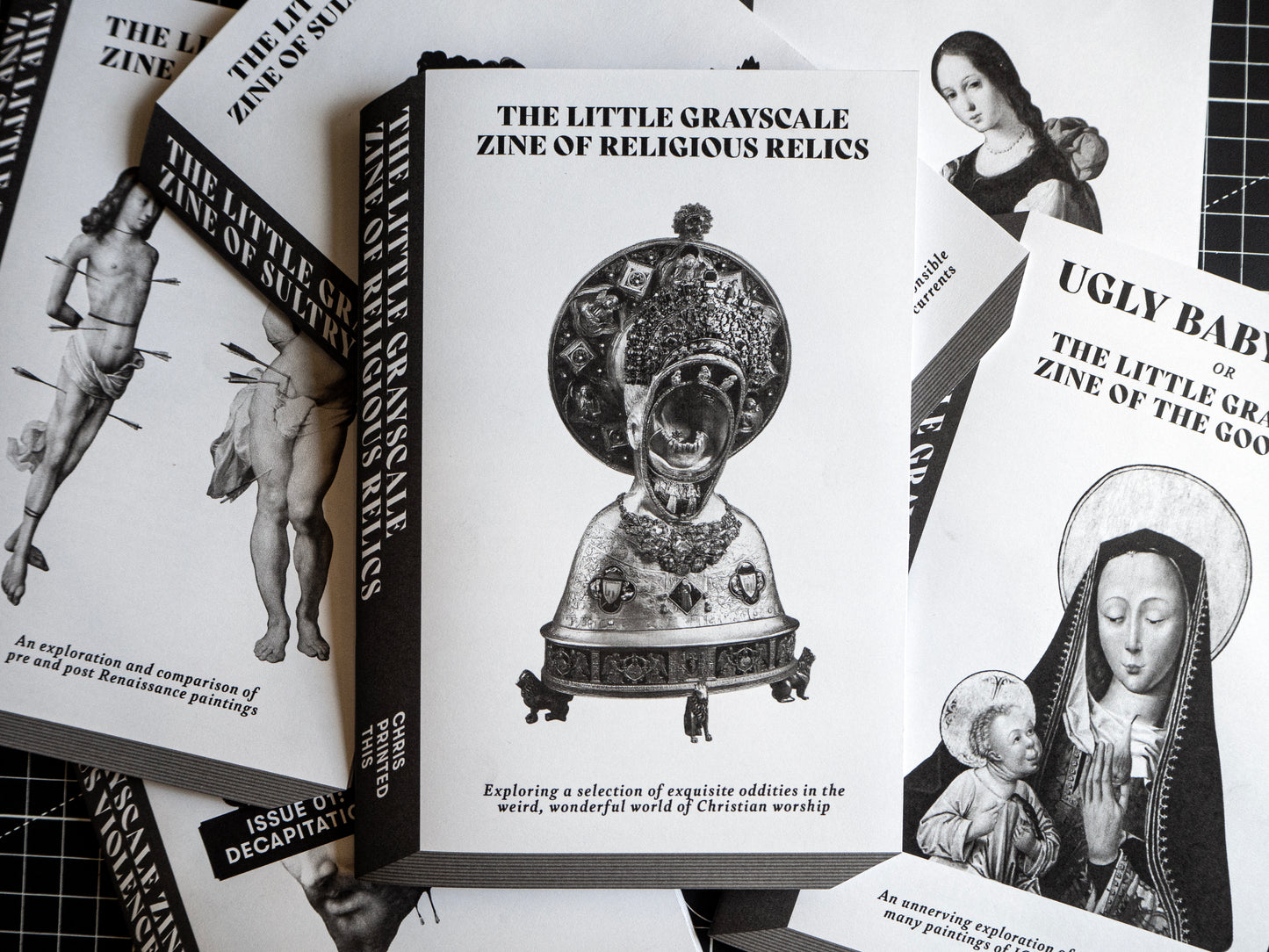 Grayscale Zine of Religious Relics
