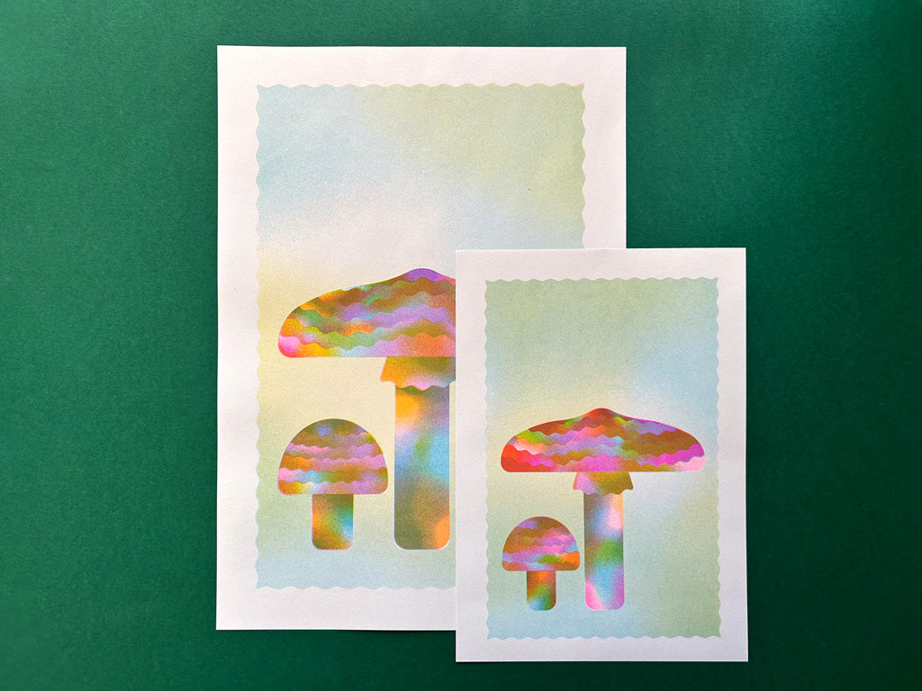 Blue Roundhead Mushroom A3 Riso Print