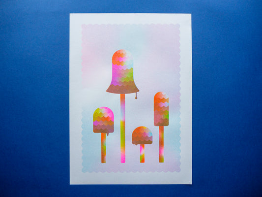 Shaggy Inkcap Mushroom A3 Riso Print