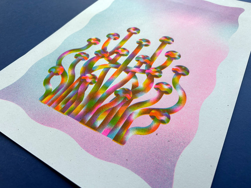 Enoki Mushroom A3 Riso Print