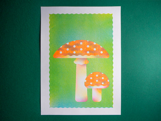 Amanita Mushroom Riso Print