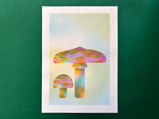 Blue Roundhead Mushroom A3 Riso Print