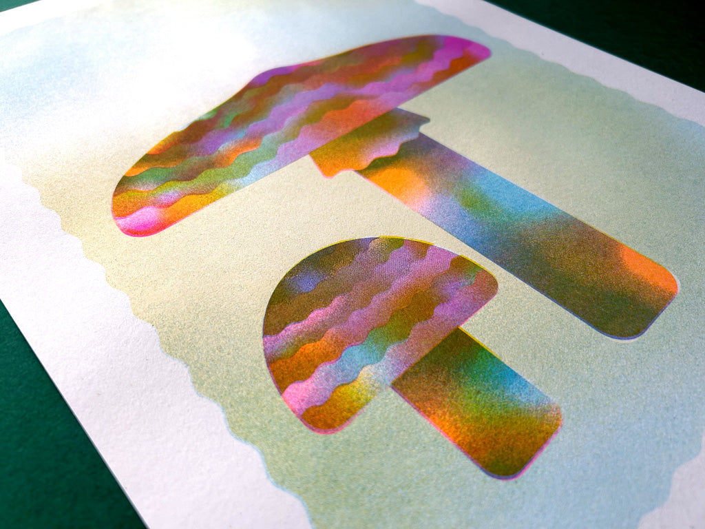 Blue Roundhead Mushroom A3 Riso Print