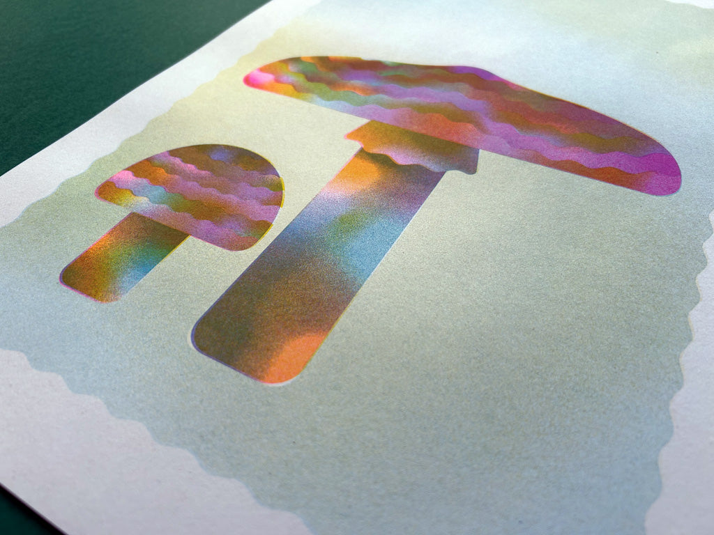 Blue Roundhead Mushroom A3 Riso Print