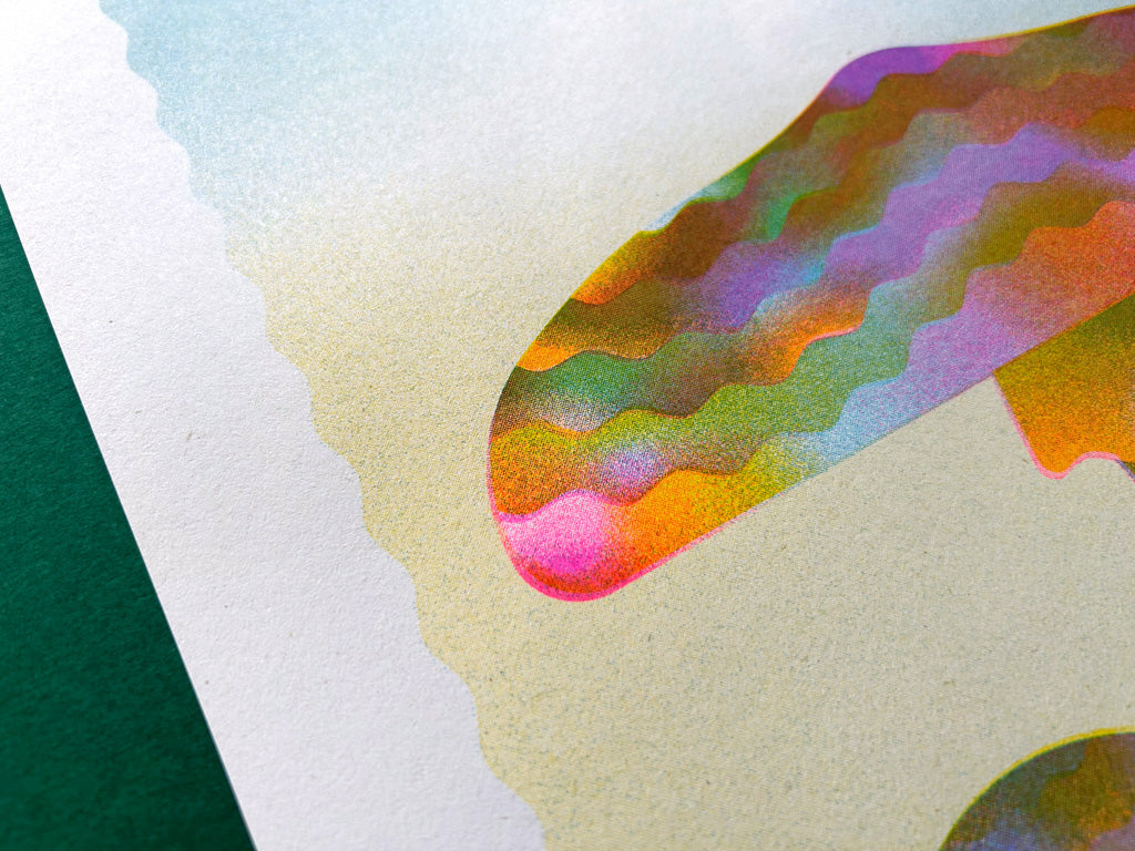 Blue Roundhead Mushroom A3 Riso Print